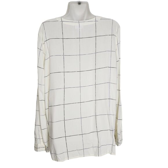J Jill Womens Tunic Blouse Medium Popover Ivory Windowpane Check Half Button - Picture 2 of 9